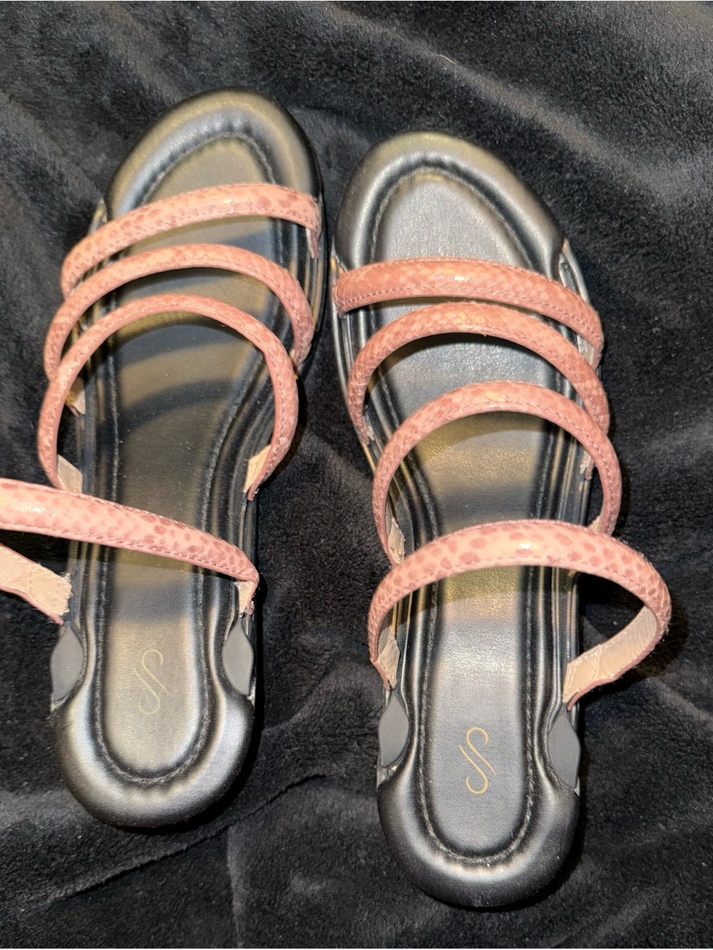 Strappy Pink Multi‑Band Slide & Camel Mule toppers+black base system- Women